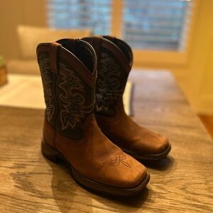 Durango Brown and Black Cowboy Boots with Tall Shaft and Rounded Toe